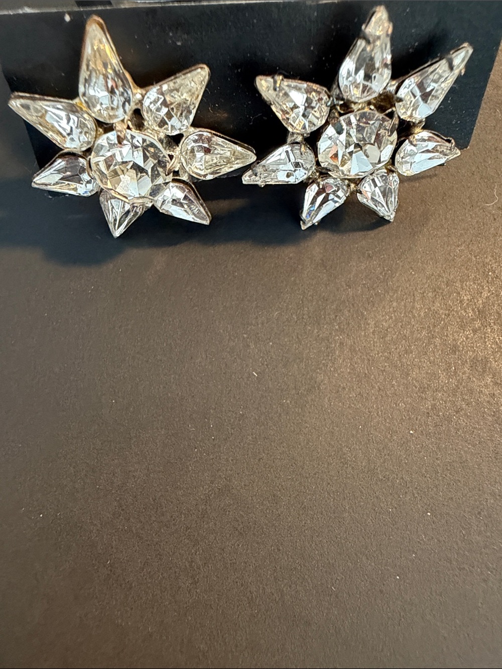 Clip onCrystal Starburst Stud vintage Earrings - Silver Clear